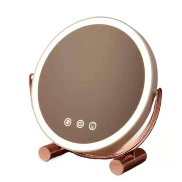 Imagem de Espelho Led Espelhos De Maquiagem Espelho De Maquiagem Com Led – Mesa Redonda Madeira Bambu Luz Branca Recarga Usb(Cor aleatoria)