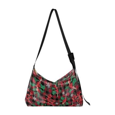 Imagem de Bolsa Hobo Feminina de Couro PU de Luxo Natureza Verde Folha Floral Bolsa Grande Bolsa de Ombro Exclusiva, Folhas de azevinho de Natal