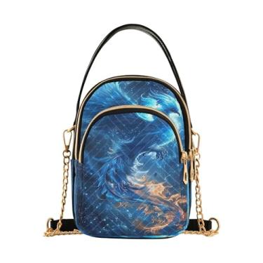 Imagem de Joisal Bolsa tiracolo antifurto com folha de bordo de coruja, bolsas femininas modernas pequenas, Pássaro fênix voando em fogo azul, 15*21*8cm