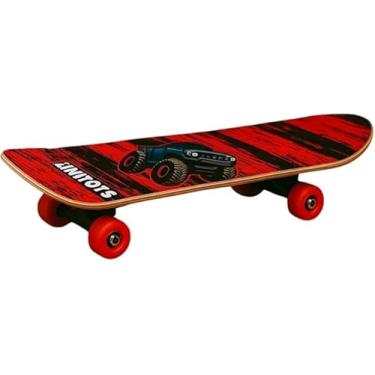 Imagem de Mini Skate Estampado Infantil, Madeira e Plástico, Vermelho, 60cm x 15cm, 3+ Anos, Suporta até 25kg