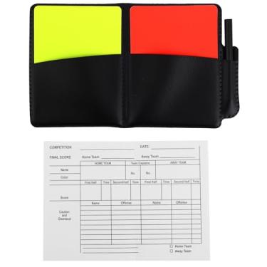 Imagem de Kit de árbitro de futebol, cartões vermelhos amarelos com carteira de armazenamento de cartões, lápis de papel, lápis, profissional, conjunto de árbitros de advertência para futebol, vôlei, basquete