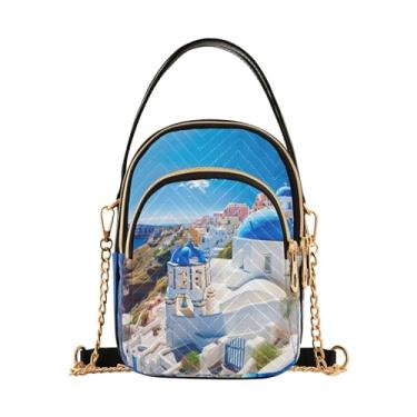 Imagem de Bolsa transversal feminina papagaios em folhas de palmeira e flores, bolsa tiracolo moderna para mulheres, bolsas de ombro modernas, Edifícios com cúpula azul - 2, One Size