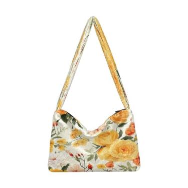 Imagem de Bolsa de ombro feminina com flor de peônia rosa, bolsa de mão com zíper, sacola feminina jovem, Flores e rosas laranjas florais - 1, One Size