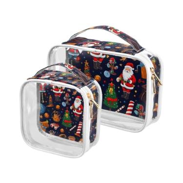 Imagem de GAIGEO Bolsa transparente de viagem com duas flores pintadas, bolsa organizadora transparente, acessórios cosméticos de viagem, pacote com 2, Papai Noel de Natal em azul-2, one size