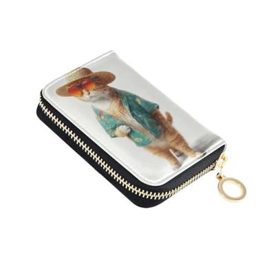 Imagem de Carteira feminina minimalista pequena com bloqueio de RFID, carteira de cartão de crédito engraçada animal gato carteira com zíper