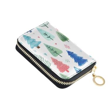 Imagem de Carteira feminina de inverno de árvores de Natal pequena com bloqueio de RFID, porta-cartões de crédito, carteira masculina de couro com bolso para moedas