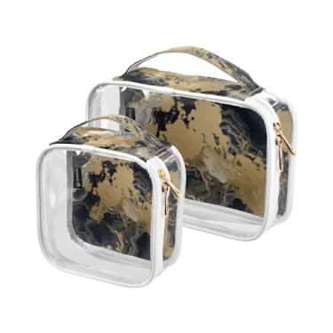 Imagem de GAIGEO Conjunto de bolsa de higiene pessoal transparente com desenho animado colorido, bolsa de viagem Tsa transparente, bolsa de maquiagem para mulheres, pacote com 2, Cena de textura bronzeadora