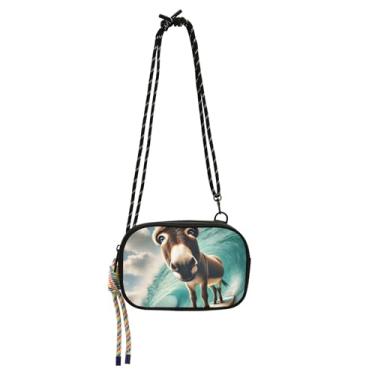 Imagem de TSENQUE Bolsa tiracolo fofa de animal burro pequena bolsa feminina carteira para celular pochete bolsa de mão sobre ombro