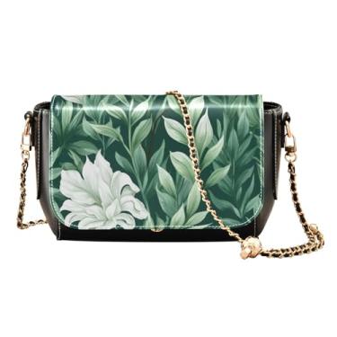 Imagem de Bolsa de couro borboletas vermelhas e rosa no espaço com corrente dourada, bolsas de couro para mulheres bolsa transversal, Verde e as folhas são verde-escuro - 3, One Size