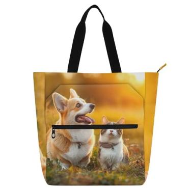 Imagem de Dog Corgi Cat Field Cute Tote Womens Work Bag Canvas Beach School Tote Bag Utility Kids Handbags Book Lovers Gifts