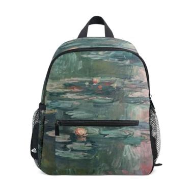 Imagem de GAIGEO Claude Monet Water Lily Painting Baby Backpack with Whistle, 2 Bottle Pockets, Lightweight, Girls Backpack Elementary School 10x4x12 In, for Ages 3-8