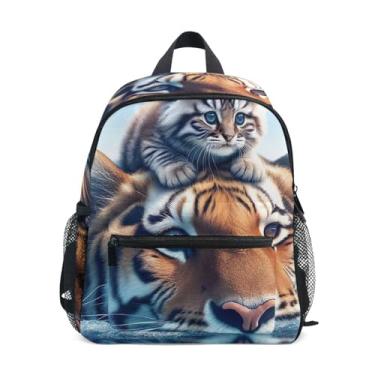Imagem de GAIGEO Cute Tiger Kitten Cat Little Kids Backpack, 10x4x12 In, Boys Toddler Backpack Includes Water Bottle Pockets, Whistle Clip for Safety