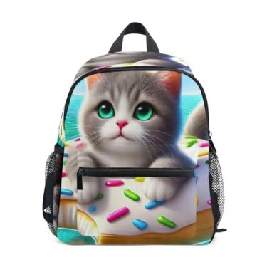Imagem de GAIGEO Cute Cat Donut Kitten Small School Backpack Backpack for Preschool Girl with Front Pocket, Safety Whistle for Ages 3-8