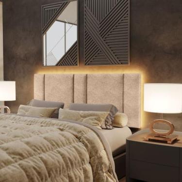 Imagem de Cabeceira Estofada com LED Queen 160 Luxo - Decor, Boucle Bege