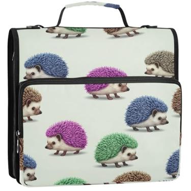 Imagem de Hedgehogs fichários de 3,8 cm 3 anéis organizador de fichário com zíper bolsa de fichário para ensino médio com alça de armazenamento com alça, 34,5 x 31,5 x 9 cm