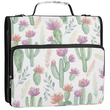 Imagem de Pastas em aquarela de flores pastel, 3 anéis, fichário resistente, com zíper, bolsa com alça de ombro, vários bolsos, pasta grande para portfólio, 34,5 x 31,5 x 9 cm