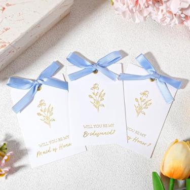Imagem de WJIAAA Conjunto de cartões de pedido de dama de honra, 8 cartões Will You Be My Bridesmaid 2 cartões de proposta de dama de honra 1 Matron of Honor com fita, ideia de presente de convite de casamento