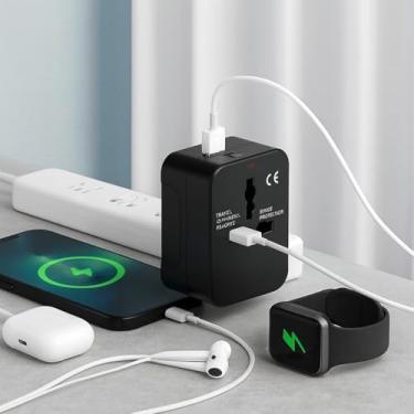 Imagem de Adaptador 2.1a Tomada Universal Usb e Usb-C Para Viajem Globo e Portatil em 150 Paises Internacional Primum (Preto)