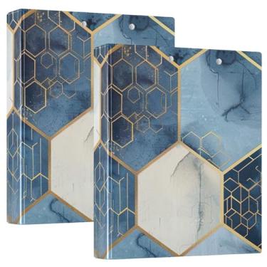 Imagem de Fichários geométricos de folha dourada, organizador de fichário espaçoso de 3 cm com bolsos, ideal para escritório, escola, casa, pacote com 2