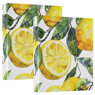 Imagem de Caderno de fichário de limão em aquarela, padfólio de 3 cm com fichário de 3 anéis para papel A4, fichários práticos de escritório, pacote com 2