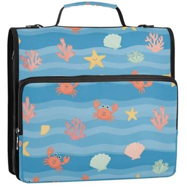 Imagem de Organizador de fichário com zíper, 3 fichários de 3 anéis, anel D, caranguejos, caranguejos, portfólio, comporta 500 folhas com alça bolsa de ensino médio, 34,5 x 31,5 x 9 cm