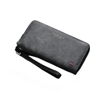 Imagem de Carteira masculina, carteira minimalista de couro PU para homens e meninos, carteira masculina de grande capacidade, carteira fina para cartões bancários, cartões de identificação, dinheiro, recibos