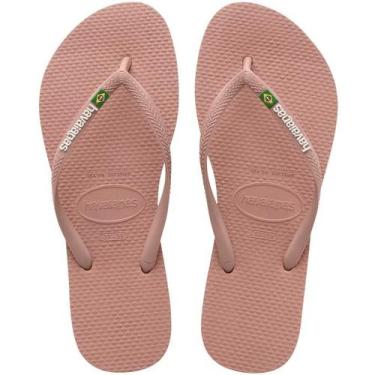 Imagem de Chinelo Havaianas Slim Brasil Logo Bandeira Tira Fina, 33/34, Rosa cro