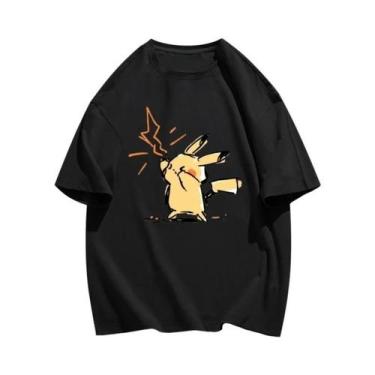 Imagem de Camiseta Masculina De Verão Harajuku Pikachu 100% Algodão Estampada Ca