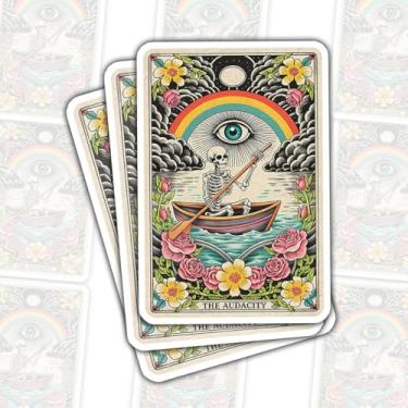 Imagem de Adesivo de barco a remo Esqueleto Audacity, vintage, estilo tarô místico, olho de arco-íris, arte floral, engraçado, humor escuro, decalque estético de vinil à prova d'água para laptop, janela de 7,6