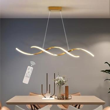 Imagem de Luminária pendente de teto LED moderna, com intensidade regulável e controle remoto, lustre com altura ajustável, luminária pendente criativa em metal e acrílico, ideal para cozinha, bar e r