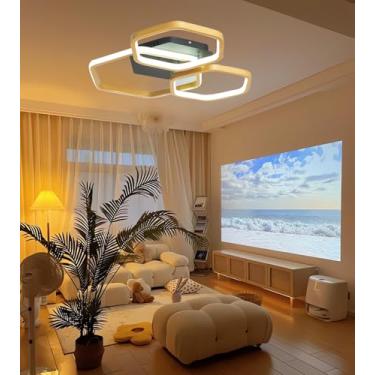 Imagem de Luminária de teto LED moderna para sala de estar, com intensidade regulável, na cor dourada, com controle remoto. Ideal para quarto, restaurante e outros ambientes. (Dourada, 3 lâmpadas)