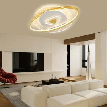 Imagem de Luminária de teto LED, Sala de Estar, Design com Anel de Luz, Luminária de Teto Metálica, Regulável, Escritório, Quarto, Lustre Moderno, 58 cm, Quarto Infantil, Corredor, Cozinha, Luminária