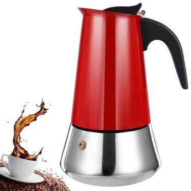Imagem de DITOSH Máquina de café expresso de aço inoxidável com 4 xícaras, cafeteira italiana, máquina de café italiana, máquina de café mocha greca para café, fogões de indução clássicos para casa e