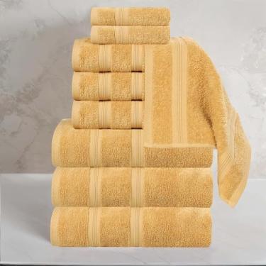 Imagem de Superior Conjunto de toalhas de algodão de 9 peças, toalhas essenciais de pelúcia macia para decoração de banheiro, chuveiro, academia, spa, salão, resort, Airbnb, inclui 3 mãos, 4 faces e 2 toalhas