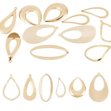 Imagem de Boutigem 12 peças de pingentes de gota de ouro banhado a ouro 18 K, pingentes de gota de água dourados, pingentes ocos ovais de lágrima de metal para mulheres, colar faça você mesmo, brinco