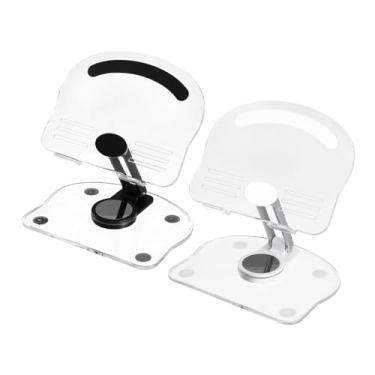 Imagem de PATIKIL 2 peças de suporte de acrílico para tablet, suporte de acrílico ajustável, dobrável, portátil, transparente, com base giratória de 360 graus para presentes femininos, branco e preto