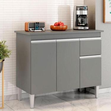 Imagem de Balcão De Cozinha Ambiente Tatiane Com Tampo 100cm Cinza Fosco - Ajl -