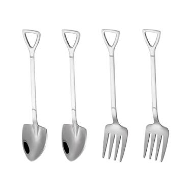 Imagem de ccHuDE 4 garfos de jantar e colheres de chá de aço inoxidável, pequenos garfos de aperitivo, colheres de café, degustação de sobremesa, garfos de salada, garfos de comer para casa, cozinha, prata