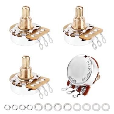 Imagem de Banworks Latão A250K+B250K Imperial 3/20.3 cm Rosca Tamanho Completo 24-Spline Split Short Shaft (15,5 mm) 2A2B Áudio e Linear Taper Potenciômetros para Gibson Les Paul LP/SG Fender Strat/Tele PRS JT