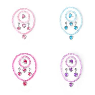 Imagem de JRIQH 6 conjuntos de joias de fantasia para meninas, pulseiras de princesa infantil, colares e brincos, conjunto de joias de fantasia infantil, colar de brincar, presente de aniversário para meninas
