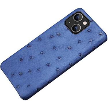Imagem de SKXMOD Capa de telefone traseira de luxo, para Apple iPhone 14 Plus capa 6,7 polegadas meia embalagem de couro de avestruz capa à prova de choque [proteção de tela e câmera] (cor: azul)