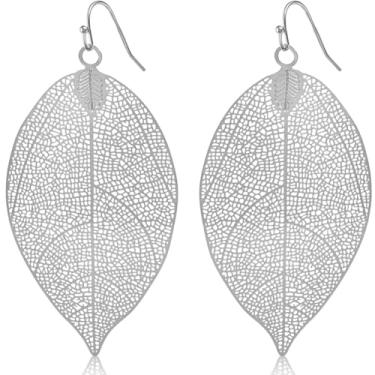 Imagem de Brincos femininos de folha humble chic – brincos pendentes de filigrana delicados em tom dourado, rosa ou prata, Metal, Sem pedra preciosa