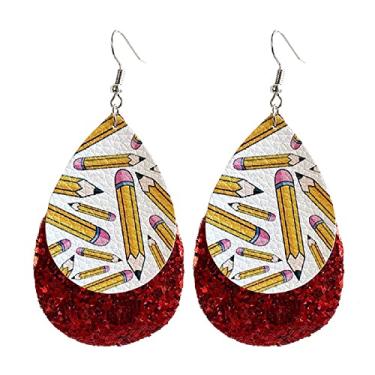 Imagem de Brincos engraçados de couro em camadas para professores pendentes Apple Pencil Glitter Lágrima Aprendizagem Assunto para Mulheres Meninas Apreciação Professor Leve Graduação Estudante Joias, Couro, couro