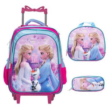 Imagem de Kit Mochila Escolar De Rodinhas Menina Frozen Tam G Cor Rosa - TOYS 2U