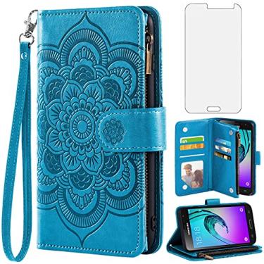 Imagem de Asuwish Capa carteira compatível com Samsung Galaxy J3 2016/J 3 V/J36V/Sky/Amp Prime e protetor de tela de vidro temperado flip porta-cartões para celular Glaxay Sol J3V JV3 J36 6 J320V J320A azul