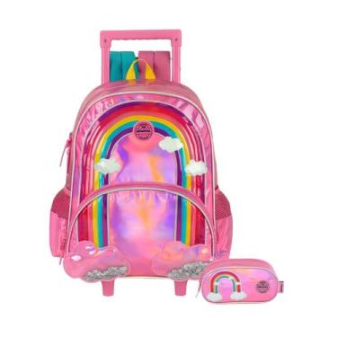 Imagem de Kit Escolar Arco-Íris Mochila Rodas Costas + Estojo Triplo - Up4you