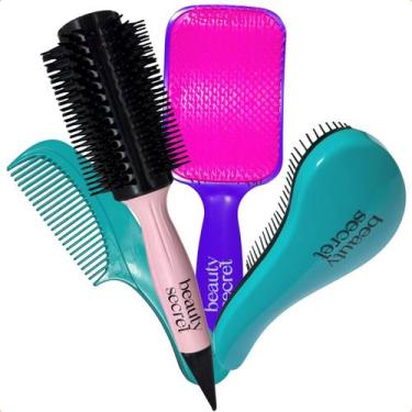 Imagem de Kit Escova Alisamento Rosa Raquete Pente e magica Beauty - Beauty Secr