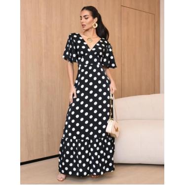 Imagem de Vestido Longo Feminino Soltinho Manga Curta Póa Bolinhas Moda Casual E