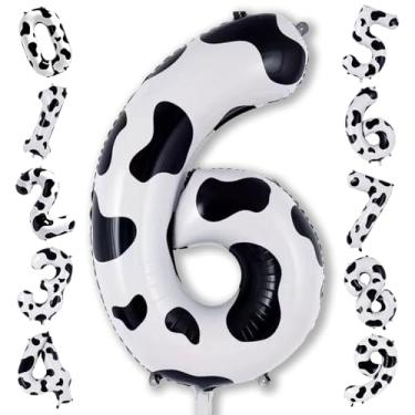 Imagem de Balões de hélio com estampa de vaca 6, 101 cm grande fazenda digital 6 balões de hélio para meninas e meninos, balões com números autoinfláveis de 0 a 9 para homens e mulheres, decoração de formatura