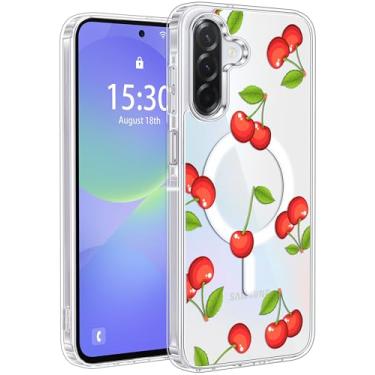 Imagem de Jkvare Capa protetora magnética sem fio para Samsung Galaxy A36 compatível com MagSafe, estampa estética cristalina - Cherry Delight